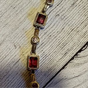 STUNNING!! Sadye L Vassil Sterling Silver & 14K Red & Pink Topaz Designer Brac…‌